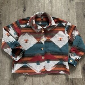 Emery Rose Women's S Aztec‎ Southwest Button Down Cotton Blend Shacket